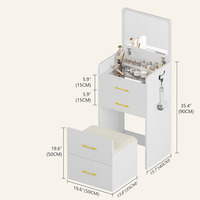 Petite coiffeuse blanche de luxe pour chambre à coucher avec miroir LED et lumière et tiroirs avec dessus en verre