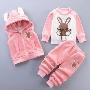 Vêtements pour enfants, nouvelles arrivées hiver 2026, ensemble trois pièces à capuche pour bébés, tout-petits, garçons et filles, style coréen, polyester - Product Image 5