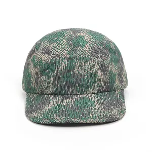 Sneldrogende Polyester Camouflage 5 Panel Camp Cap Met Zachte Rand Waterafstotende Hoed