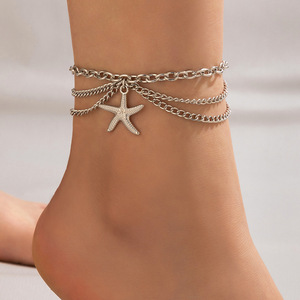 <span class=keywords><strong>Bracelet</strong></span> de cheville plaqué or style bohème classique avec pampilles et breloques étoile, serpent, cœur, pour l'été et la plage, ensembles de bijoux de pied - Product Image 6