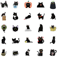 50 autocollants décoratifs en vinyle imperméable motif chat noir pour bagages, ordinateurs portables, motos et carnets – Nouveauté irrésistible