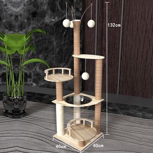 <b>Cat</b> <b>Tree</b> 4 Levels Solid Wood <b>Cat</b> Scratching Post <b>Large</b> Space <b>Cat</b> Villa Cartoon Style <b>Cat</b> Toy - Product Image 2