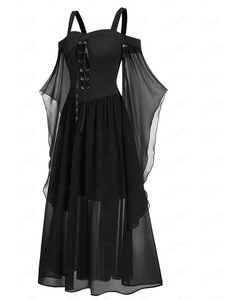 Costume da Strega per Halloween, Taglia Grande, Abito da <span class=keywords><strong>Donna</strong></span> con Spalle Scoperte, Maniche Volanti, Sexy Vestito in Rete - Product Image 5