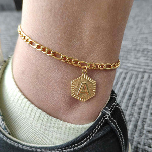 2024ホット販売ステンレス鋼キューバリンク調節可能なファッションフットジュエリーテニスアンクルブレスレット文字付きイニシャルアンクレット - Product Image 3
