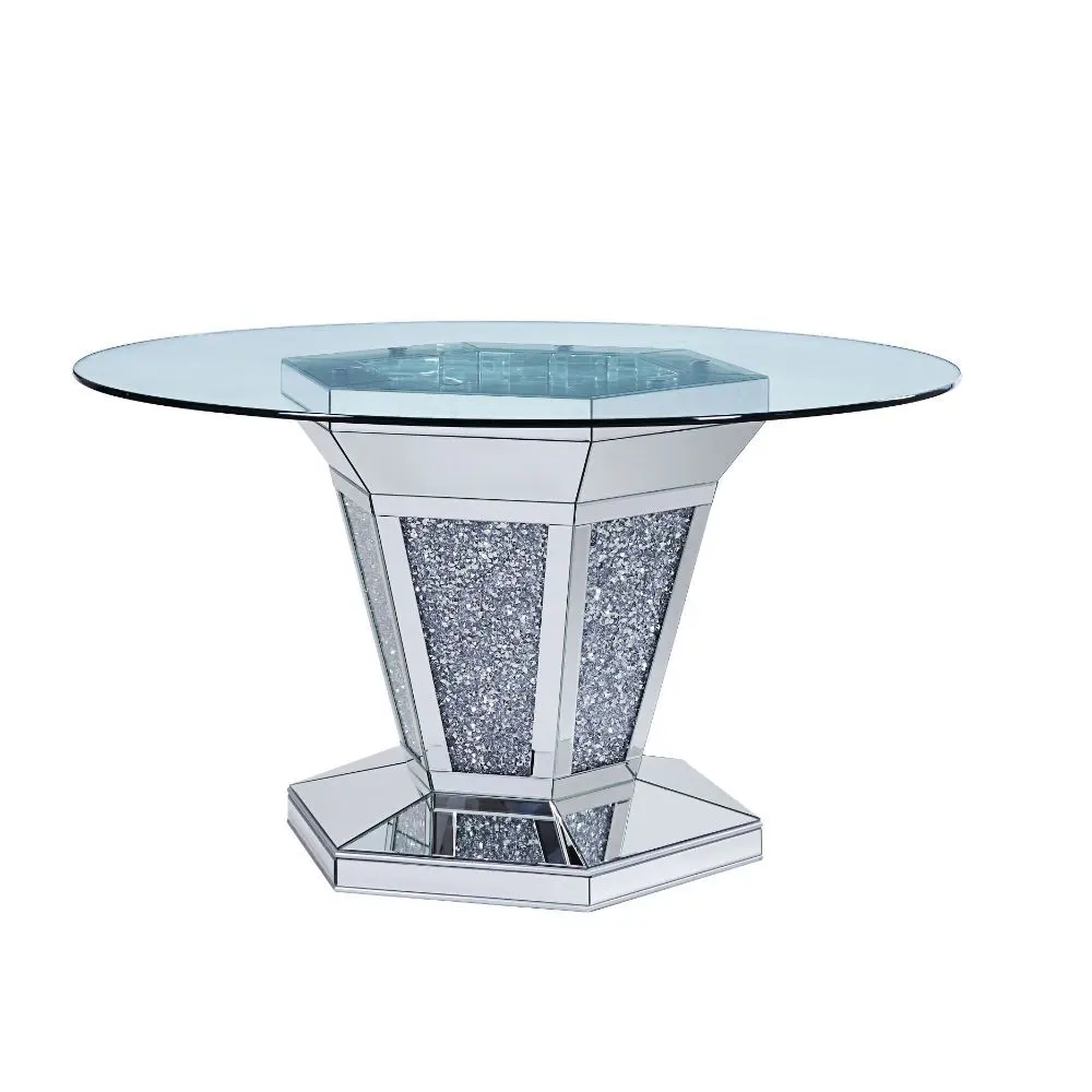 Высококачественный зеркальный обеденный стол с измельченными бриллиантами и прямоугольным покрытием из закаленного стекла для столовой