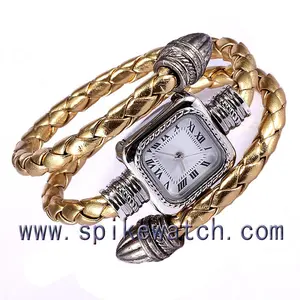 Golden color snake shaped quartz analog water resistant bangle watch woman