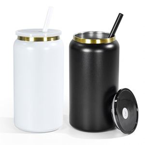 Tasse isotherme en acier inoxydable plaqué or, 16 oz, avec paille à ouverture facile, design bocal Mason noir et blanc, 6-12 heures - Product Image 5