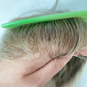 Cabello Liso Atado a Mano # Sistema de Reemplazo Capilar <span class=keywords><strong>para</strong></span> <span class=keywords><strong>Hombre</strong></span>, 18 Pulgadas, <span class=keywords><strong>Rubio</strong></span> <span class=keywords><strong>Ceniza</strong></span>, Encaje y PU Transpirable, Línea de Cabello Natural Invisible, Cabello Humano - Product Image 2