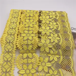 Penjualan Baru untuk Set Potongan Renda Bunga Afrika Gaun Potong Pinggiran Pinggiran Poliester Satin Renda Tirm untuk Pesanan Kustom Garmen