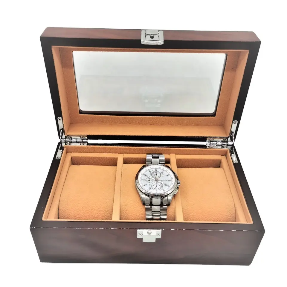 Custom Luxury 3pcs Wooden Velvet Lining Watch Box For Gift For Men