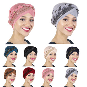 Hijab pañuelo para la cabeza envoltura árabe musulmán trenzado trenza <span class=keywords><strong>turbante</strong></span> gorra Bandanas <span class=keywords><strong>turbante</strong></span> africano con lentejuelas trenza <span class=keywords><strong>turbante</strong></span> sombrero para mujer - Product Image 2