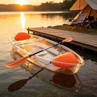 Kayak transparent en polycarbonate pour une personne, canoë cristallin avec flotteur de sécurité et pagaie en aluminium pour les sports nautiques en plein air