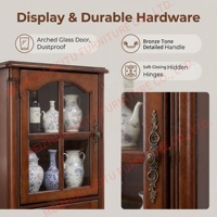 Buffet de style rétro finition cerise, petit meuble de rangement multi-usages avec portes vitrées, armoire à vin traditionnelle pour salon