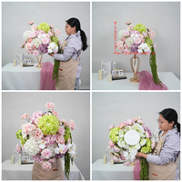 Rangkaian Bunga Tengah Meja Warna Pastel Pink Biru, Bola Bunga Artificial untuk Dekorasi Meja Pernikahan Luar Ruangan