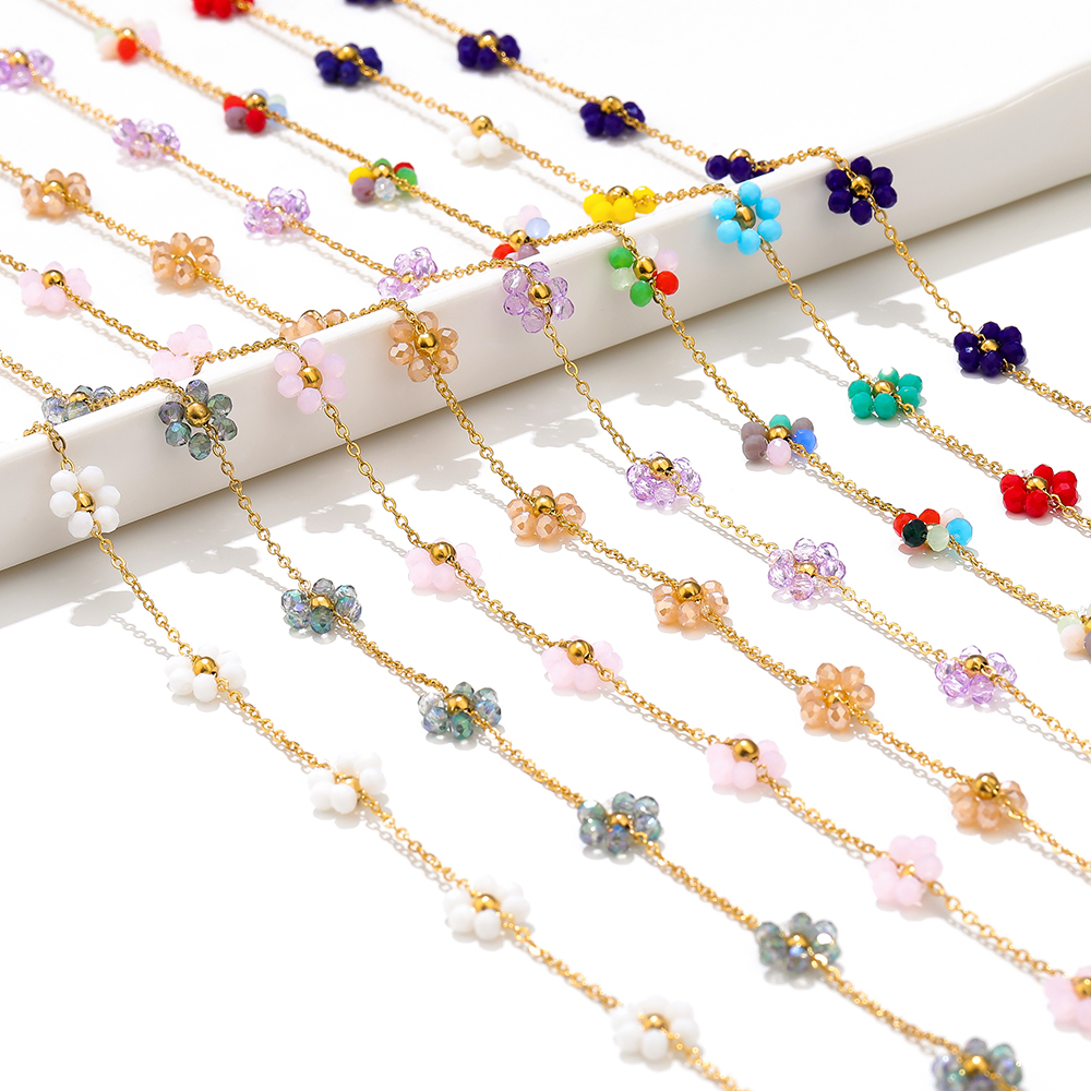 DIY Necklaces Bracelet Supplies Jewelry Making Crafts Wholesale 1 Meter Stainless Steel Pearl Braided Flowers Flat Chains
