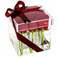 Boîte à roses élégante SHP en acrylique transparent à 9 trous avec tiroir, présentoir carré pour neuf roses éternelles, vente en gros