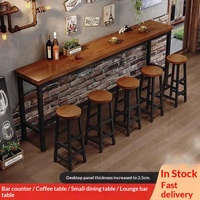 Table de bar commerciale multifonctionnelle contemporaine en bois, étroite, haute, pour balcon, avec combinaison de chaises pour salon de thé et cloison murale