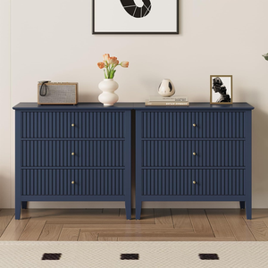 Cómoda grande azul acanalada de 3 cajones con correderas de rodamiento de bolas, mesita de noche moderna de madera de <span class=keywords><strong>30</strong></span> pulgadas de alto con almacenamiento ajustable para dormitorio - Product Image 1