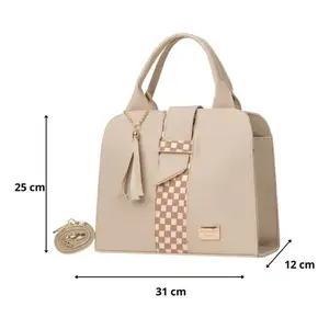 Sac à main beige pour femme Fana Malu, en similicuir, style décontracté, deux sangles, motif géométrique, usage quotidien - Product Image 4