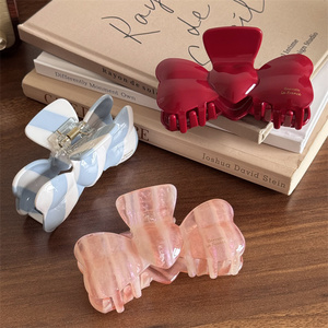 Pinza de pelo de acetato con diseño de lazo tridimensional, a rayas, estilo sencillo, para cola de caballo, para uso diario femenino, personalizable - Product Image 3