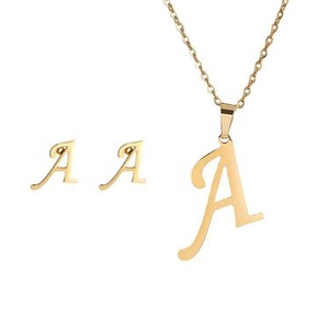 Juego de Collar con Colgante de 26 Letras de Acero Inoxidable, Estilo Europeo Americano, Juego de Joyería con Letras y Aretes para Mujer - Product Image 6
