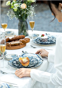 <span class=keywords><strong>Service</strong></span> de vaisselle en céramique bleu galanga de style anglais vintage <span class=keywords><strong>service</strong></span> à domicile écologique comprenant des bols tasses à café soucoupe après-midi - Product Image 5