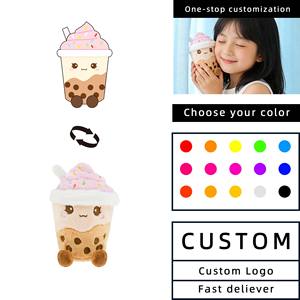 Porte-clés en peluche Kawai en forme de tasse de thé au <span class=keywords><strong>lait</strong></span>, avec perles de fruits, coussin en forme de Bubble Boba, jouet en peluche personnalisé - Product Image 1