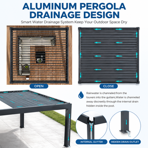 Pergola en acier Q235 avec cadre en aluminium et stores enrouleurs extérieurs pour villa, patio, jardin, protection solaire - Product Image 2