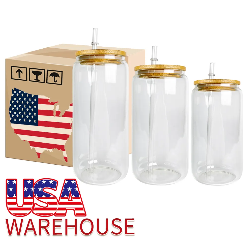USA Warehouse Free shipping beer Soda crystal clear Blank Sublimation 12oz 16oz 20oz Beer Shaped Glass For Heat Press Printing