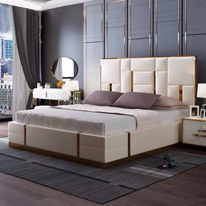 Meubles de chambre à coucher modernes au design agréable rangement multifonctionnel en cuir tissu Message Tatami lits en bois king size - Product Image 1