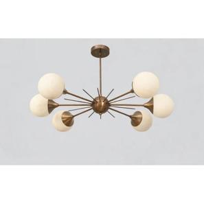 Lámpara de Techo Estilo Sputnik de Latón, Hecha a Mano, Moderna de Mediados de Siglo, 6 Luces, Globo, Estilo MCM, Vintage - Product Image 1