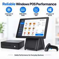Système de point de vente tactile 15,6 pouces, écran tactile, Windows 10, i5, 8 Go, SSD 256 Go, imprimante 80 mm, scanner pour caisse de magasin de proximité