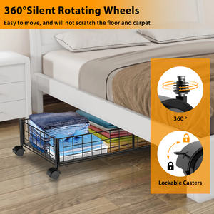 2 חבילות אחסון מתחת למיטה עם גלגלים, פחי ארגונית ממתכת מתחת למיטה לחיפויי נעלי בגדי חדר שינה - Product Image 5