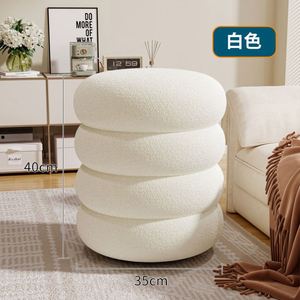 Living Room Cream Round <b>Stool</b> - Multifunctional Home Shoe Changing <b>Stool</b> and <b>Sofa</b> <b>Stool</b> - Product Image 5