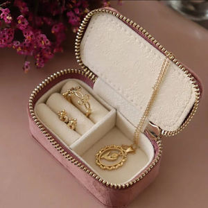 Custom Green Velvet Zipper Travel <b>Jewelry</b> <b>Case</b> Organizer Storage Box for Jewels - Product Image 4