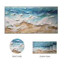 Peinture murale texturée Huamiao moderne, peinte à la main, vagues bleues océaniques, paysage marin, toile encadrée pour salon