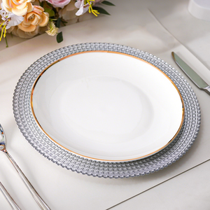 أطباق زجاجية بتصميمات جديدة رائجة وأطباق تقديم زجاجية بحافة فضية، أدوات مائدة للمطاعم وحفلات الزفاف بألوان قابلة للتخصيص - Product Image 4