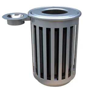 outdoor metal ash trays trash receptacle garbage can outside garden park big sise rubbish bin public round steel recycle dustbin
