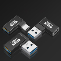 Adaptateur USB mâle-femelle à 90 degrés, USB 3.0, transfert de données 10 Gbps, chargeur d'alimentation CC pour ordinateur portable, caméra de jeu, en alliage d'aluminium