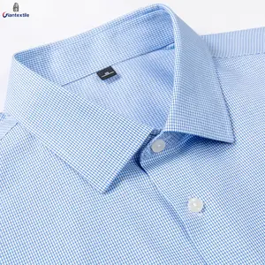 Formal Shirts Men RTS 100% Cotton Men's Blue Mini Check Business Formal Shirt Anti-wrinkle Non Iron White Formal Shirt Men