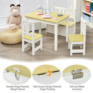 Table d'activités en bois <span class=keywords><strong>2</strong></span> en 1, table d'étude et ensemble de chaises pour enfants avec banc de rangement pour jouets, <span class=keywords><strong>2</strong></span> chaises pour enfants, lecture, arts et artisanat - Product Image 5