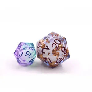 Twee Kleur Polyhedral Vloeibare Core Dobbelstenen Transparante Glitter Hars D20 33Mm Enkele Dobbelstenen Voor Dnd Rpg Mtg Tafel Games