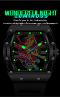 Reloj de Cuarzo Estilo Urbano 46x52mm con Esfera Esqueleto Tonneau, Correa de Silicona Luminosa para Hombres Modernos