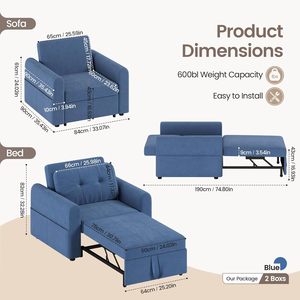 Jooli H Single Convertible Sofa <strong>Bed</strong> 3-in-1 Modern Pull-out Sleeper Chair USB Ports Side Pocket for Living Room <strong>Guest</strong> Room Home - Product Image 2