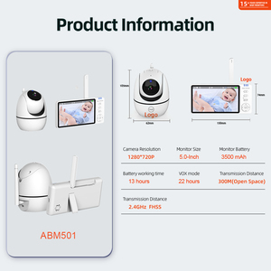 Màn hình 5 inch Video màn hình bé với camera âm thanh không dây babyfoon hai chiều nói chuyện phát hiện nhiệt độ phòng Chức năng VOX - Product Image 5
