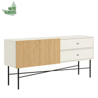 Meuble TV en bambou écologique, couleur blanc cassé, pour salon, console multimédia avec 2 tiroirs, pieds en métal, OEM ODM