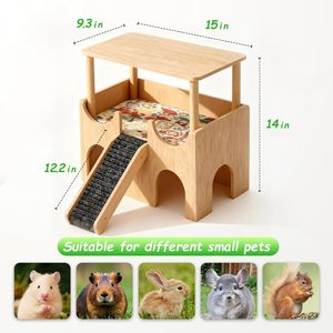 Casita de Madera para Cobayas, Refugio para Animales Pequeños con Escaleras, Alfombra de Doble Cara, Diseño de Múltiples Cuevas, Casa Resistente para Mascotas - Product Image 5