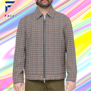 Custom Houndstooth Check Jacket Boxy Fit Classic Collar Zip-through Fully Lined Straight Hem Three-pockets for Everyday comfort - Product Image 1