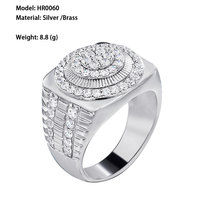 Bague Hip Hop pour Homme en Argent Sterling 925 Plaqué Rhodium avec Moissanite VVS Ronde Testée au Diamant et Zircon