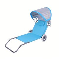 Chaise pliante d'extérieur pour plage et camping avec auvent et roues, convertible en chariot roulant portable et inclinable pour voyage et plage